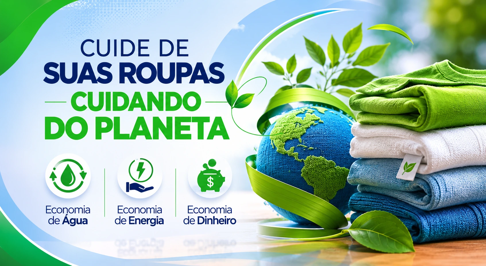 Suas roupas limpas cuidando do planeta